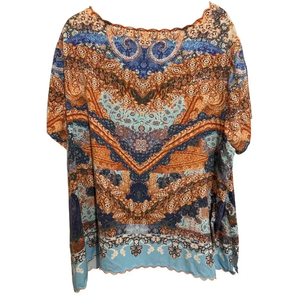 Soft Surroundings Sharron Short Sleeve‎ Papaya Blues Top Artsy Everyday Boho 2X